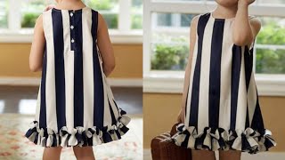 How To Cut And Sew Stylish Kids ALine Gown  Baby frock Designs [upl. by Occir]