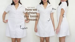 EASY WAY TO MAKE LOOSE DRESS FIT BETTER No Sewing Machine Needed  Fashion Hacks  Villamor Twins [upl. by Atika430]