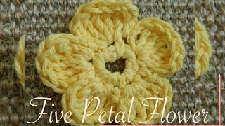 Simple Five Petals Crochet Flower  Video Tutorial lefthanded [upl. by Eibo23]