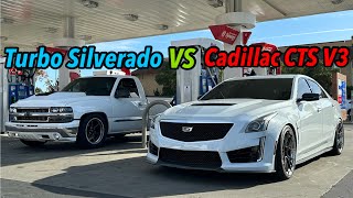 Turbo Silverado VS Cadillac CTS V3 quotHE TRIED TO SAND BAG MEquot [upl. by Petr655]