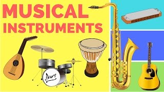 Musical instruments for Children Kids to watch learn Guitar Drums Kids Series 1 BabySchoolTV [upl. by Litt]