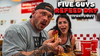 FULL DAY OF EATING  5 GUYS Refeed  Prep Series  19 days out [upl. by Mcquade]