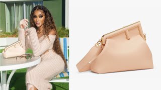 Fendi First bag clutch review Medium small mini pink pure leather pure shearling python [upl. by Grimbald]