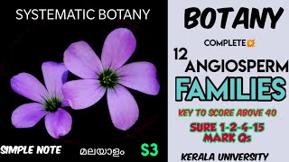 BOTANYSYSTEMATIC BOTANYANGIOSPERM FAMILIEScompleteS3QUESTIONS FOR ESSAYSURE QമലയാളംKU [upl. by Josefa]