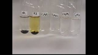 Iodine I2 dissolves in many solvents eg water KIaq alkanols 111trichloroethane hexane [upl. by Che]