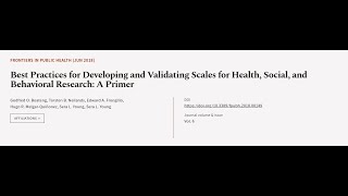 Best Practices for Developing and Validating Scales for Health Social and Behaviora  RTCLTV [upl. by Aeslehs336]