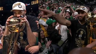 JAYLEN BROWN WINS FINALS MVP amp TATUM COULDNT HELP HIMSELF amp GRABS CHAMPIONSHIP TROPHY FULL CEREMONY [upl. by Stolzer938]