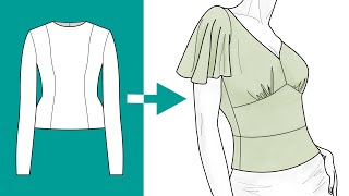 Cutting a Flutter Sleeve Top  Flat Pattern Design Tutorial [upl. by Chui]