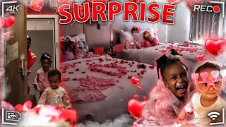 WE SURPRISED THE GIRLS WITH A DECORATED ROOM FOR VALENTINES DAY  CUTEST REACTION [upl. by Sajovich]