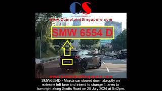 SMW6554D Mazda Car Slowed Down On Left Lane To Change 4 Lanes Recklessly To Turn Right SHORTS [upl. by Lorola748]