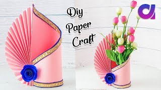 Easy Paper Flower Vase  How to Make A Flower Vase At Home  Simple Paper Craft  Artkala [upl. by Ahkihs]