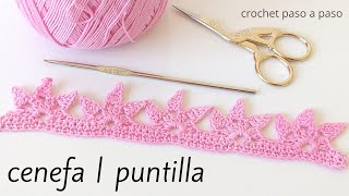 Teje puntilla  cenefa  borde a crochet paso a paso  4 [upl. by Nidla]