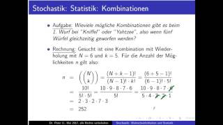 Stochastik Teil 36 Beispiele für Kombinationen mit Wiederholung [upl. by Idihc959]