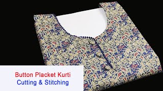 Button Placket Kurti Neck Design l Cutting and Stitching  AdornHub [upl. by Merell]