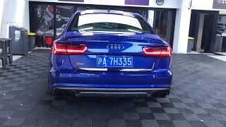 Audi C75 S6 V8 TFSI Akrapovic Catback Exhaust 76mm Custom made Catless Downpipe MTM 555hp tune [upl. by Nortna]