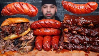 ASMR BBQ RIBS SMOKED BEEF BRISKET SAUSAGE AND FRIES MUKBANG [upl. by Aicinod]