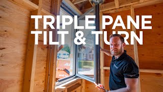 Triple pane tilt and turn windows install on the RI passive level build [upl. by Hennebery]