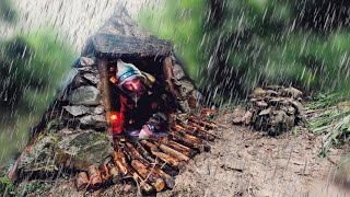 5 days surviving extreme rain Building two survival shelters Bushcraft Camping in the rain [upl. by Aisekal]