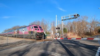 MiddleboroLakeville bound commuter rail train crossing at Titicut St Bridgewater MA [upl. by Wallraff]