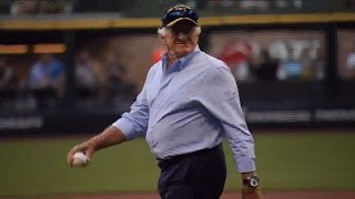 Bob Uecker honored at Miller Park during Major League Night [upl. by Yanat598]