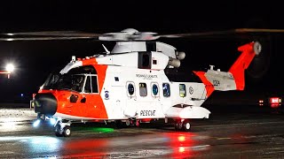 RNoAF Leonardo AW101 quotSAR Queenquot  Start up and takeoff at Stord airport january 2021 [upl. by Tory465]