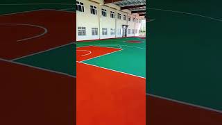 Cushioned rubber roll acrylic court indoor and outdoor sports flooring installation drawing lines [upl. by Novel]