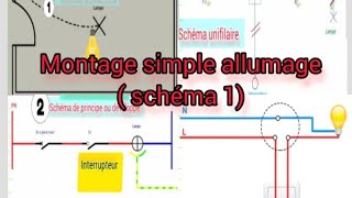 MONTAGE SIMPLE ALLUMAGE  SCHÉMA 1 INTERRUPTEUR UNIPOLAIRE ÉLECTRICITÉ BÂTIMENT [upl. by Akehs395]