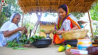 গ্রাম্য পদ্ধতিতে ডাল দিয়ে উচ্ছে পাতার বড়া সঙ্গে টাটকা ডাটা শাক ভাজা  Summer special village recipes [upl. by Evita]