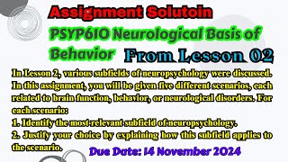 PSYP610 Assignment Solution From Lesson 02 various subfields of neuropsychology Due Date 13112024 [upl. by Rebecca]