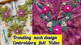 Embroidery wala ki design trending neck design 2024beads wala work ki designneedlework [upl. by Emyam214]