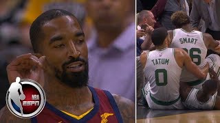 JR Smith waves goodbye to Marcus Smart after CavsCeltics scuffle  NBA Preseason Highlights [upl. by Sotos]