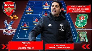 TODAY MATCH ARSENAL POSSIBLE LINEUP CARABAO CUP QUARTER FINALS 20242025  ARSENAL VS CRYSTAL PALACE [upl. by Artema]