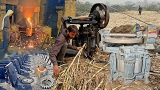 Traditional Jaggery Making Machine  Amazing Process of Building Sugarcane Crushing Machine [upl. by Wightman215]