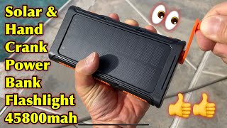 GOODaaa Hand Crank Solar 45800mah Power Bank Flashlight Qi Wireless Charger [upl. by Jarvey373]