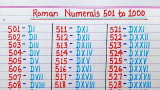 Roman numerals 501 to 1000  Roman ginti 501 to 1000  Roman Numbers 501 to 1000 [upl. by Jemena]