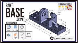 TUTORIAL MEMBUAT PART BASE SOPORTE PARA CABLE DI AUTODESK INVENTOR [upl. by Kiernan]