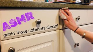 ASMR wiping amp cleaning my dirty cabinets with a cloth amp cleaning spray No talking asmr [upl. by Naujud]