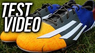 New 2014 Lionel Messi boots TEST  Adidas F50 Adizero FG  Messi Colourway YellowGreyBlueRed [upl. by Atiugal]