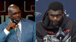 Zion Williamson Reacts to Shaq amp Chucks Shape Comments about him Postgame Interview [upl. by Brenn382]