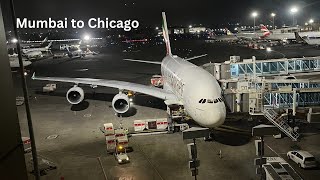 Flight Report  Emirates A380  Mumbai to Chicago Via Dubai  Economy class [upl. by Arakahs]