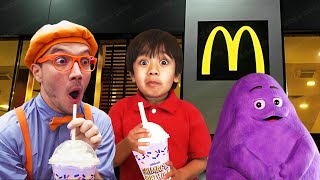 Ryans World and Blippi Fun World Try Grimace Shake Challenge in Real Life [upl. by Eeslehc367]