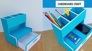 DIY Desktop Organizer by cardboard  Pen Holder Organizer  Cardboard Craft Handmade mobile stand [upl. by Boyd]