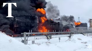 Russian oil depot catches fire after Ukrainian drone downed [upl. by Gisela950]