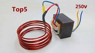 Free energy 250v generator Top5 copper coil Light Bulb electric AC condenser 50KV Transformer Ideas [upl. by Aphrodite]