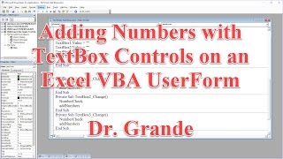 Adding Numbers with TextBox Controls on an Excel VBA UserForm [upl. by Notsirhc]