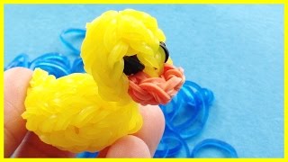 Rainbow Loom Charms 3D Rubber Ducky  How to make with loom bands [upl. by Yellhsa]