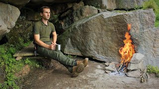 Bushcraft Camping in a Cave Catch and Cook Smoked Fish and Roasted Catfish Rose Hip Tea [upl. by Domella324]