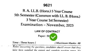 Mdu BA LLB 5th Sem Law of Contract Question Paper 2023 [upl. by Maidy]