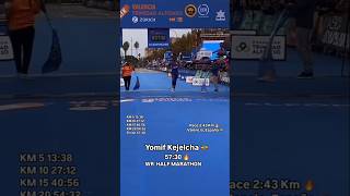 Half marathon new world record  Yomif Kejelcha yomifkejelcha ethopia marathon worldrecord [upl. by Netaf374]