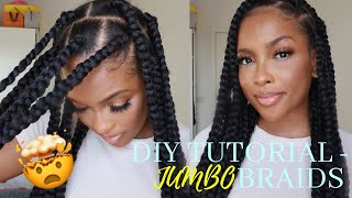 DIY JUMBO BRAIDS TUTORIAL FOR BEGINNERS Easy elastic band method [upl. by Toh665]